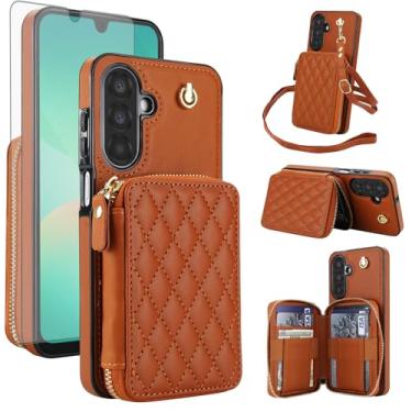 Imagem de Asuwish Capa de celular para Samsung Galaxy A17/A26 5G carteira celular com protetor de tela de vidro temperado alça transversal de pulso bloqueio RFID compartimento para cartão de crédito A 17 26 17A