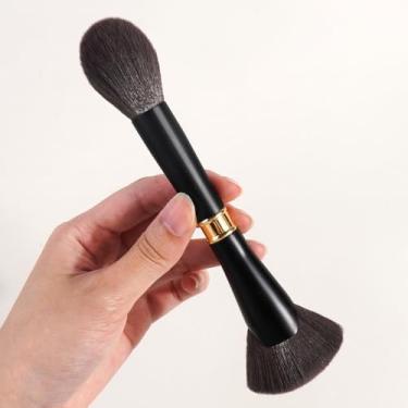 Imagem de Um pincel de maquiagem de cabeça dupla com cerdas macias, forte capacidade de captação de pó para blush, sombra e sombreamento de contorno (preto)