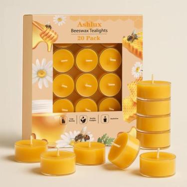 Imagem de Tea Lights Candles Ashlux Beeswax Unscented, pacote com 20 unidades, 4