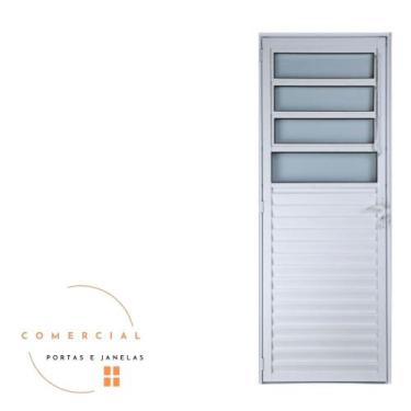 Imagem de porta basculante branca linha 25 vidro jateado - Comercial Portas e Ja