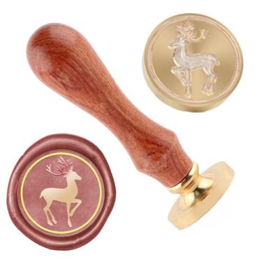 Imagem de Carimbo de lacre de cera de Natal carimbo de selagem de alce latão e uma alça de madeira carimbos cabeça para cartões de natal convites de festa carta envelope cartões de felicitações presentes