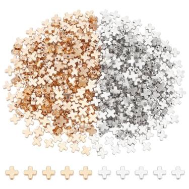 Imagem de UNICRAFTALE 600 peças de contas de cruz a granel de platina e dourado CCB pingente de crucifixo de plástico punk cristão contas de Páscoa para pulseira, colar, brinco, orifício de fabricação de joias