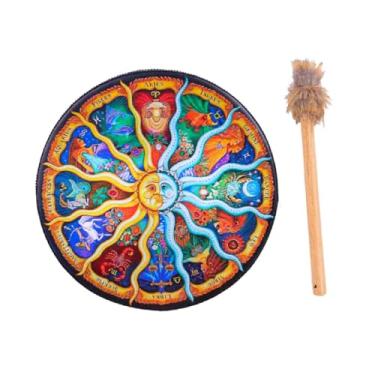 Imagem de harayaa Tambor Xamânico: Instrumento Musical Decorativo, Ferramenta de Prática, Acessório e Leve para Festivais. Toque Tambor Xamânico com Baquetas, Doze Constelações