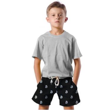 Imagem de Shorts Infantil Bermuda Calção Praia Verão Bitcoin Moeda Virtual 407 -
