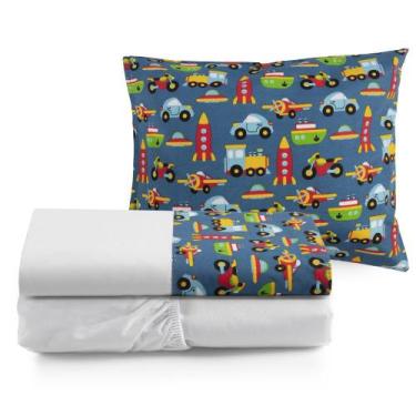 Imagem de Kit Lençol Mini Cama Estampa de Carrinho para Menino Moderno - EMPÓRIO