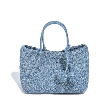 Imagem de OUYGZOU Sacola de tecido para mulheres, bolsa Hobo para trabalho, bolsas e bolsas grandes de viagem na praia, bolsa de ombro retrô, bolsa de compras, Jeans azul, Medium