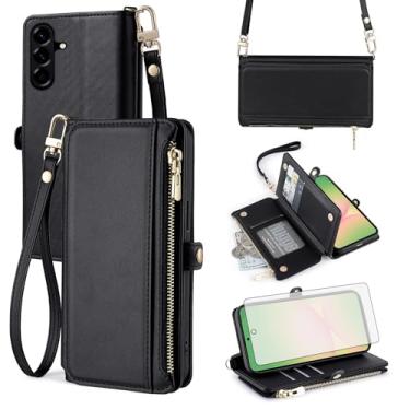 Imagem de Asuwish Capa de telefone para Samsung Galaxy A56 5G carteira com zíper com protetor de tela de vidro temperado e alça de pulso slot para cartão flip suporte móvel acessórios de celular A 56 56A LTE