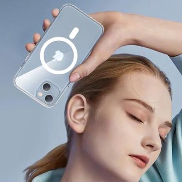 Imagem de Capa transparente para iPhone 15 Pro compatível com Magsafe - Capa protetora magnética fina à prova de choque para iPhone 15 Pro, design antiderrapante e resistente a arranhões