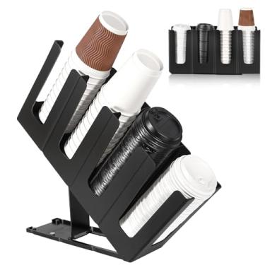 Imagem de Sahasea Porta-copos de café, 4 compartimentos K para cafeteria, organizador de copos ajustável para bancada, 43 cm C x 10 cm L x 47 cm A, suporte de papel para restaurante, sala de descanso, K Cup