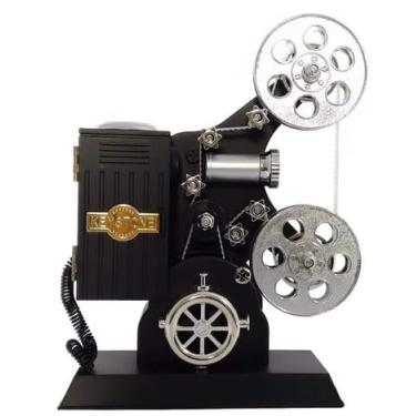 Imagem de Caixa de Música Vintage Decorativa em Formato de Retroprojetor, Estilo Retrô, Musical com Porta Joias, Tema Cinema (Preto)
