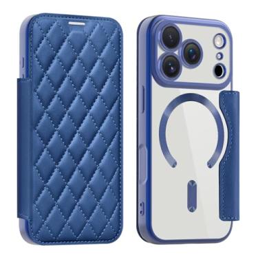 Imagem de Capa carteira magnética para Apple iPhone 17 Pro Max, capa traseira transparente de couro PU com bloqueio de RFID, compatível com Magsafe sem fio, capa antiarranhões para iPhone 17 Pro Max, azul royal