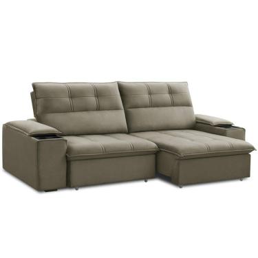 Imagem de Sofá Retrátil Reclinável Para Sala 3 Lugares 250cm Zayn F04 Veludo Marrom Claro - Lyam Decor