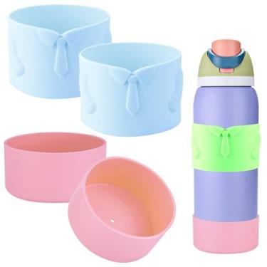 Imagem de Bota de silicone para garrafa de água Owala FreeSip de 947 ml, manga para garrafa de água Owala, proteção superior e inferior, capa protetora antiderrapante (azul claro/rosa claro, 946 ml)