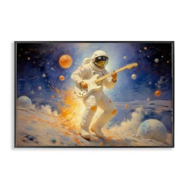 Imagem de Stupell Industries Arte giclée emoldurada branca astronauta do espaço, músico, design de Angie Hawke, 40,6 x 61 cm