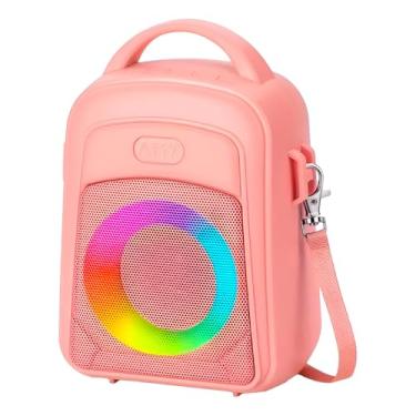 Imagem de Caixa de Som Bluetooth Portátil, Rosa, 20W RMS, Luz RGB, Design Mochila, 17x12.1x7.5cm, Bateria 1200mAh, com Alça e Cabo USB