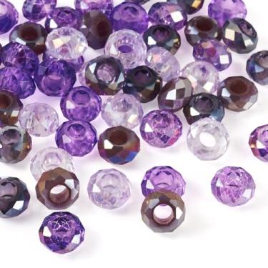 Imagem de Spritewelry 50 contas de vidro europeias com furo grande 14 mm roxo AB cor de vidro facetado Rondelle contas de cristal para artesanato DIY colar brinco