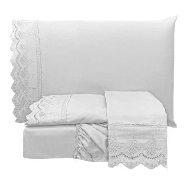 Imagem de Jogo De Lençol Queen Lauren 300 Fios 4 Peças - Branco