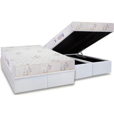 Imagem de Cama Box Baú Queen: Colchão Espuma D45 Luckspuma Gran Luck + Base Crc Courano White(158X198)
