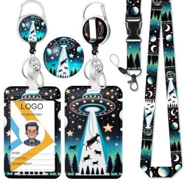 Imagem de HASFINE Porta-crachá de identificação com cordão separável e carretel retrátil para crachá com mosquetão resistente, clipe de rotação de 360° e porta-chaves, porta-cartão de identificação de OVNIs e