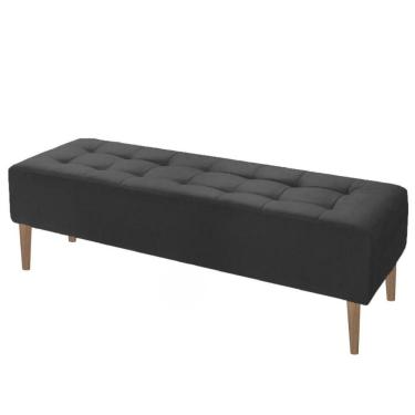 Imagem de Puff Recamier Duque Veludo Preto Com Pés Em Madeira 1,40 M