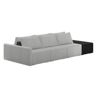 Imagem de Sofá Ilha Modular Living Com Puff 312cm Georgia K04 Bouclê Cinza/preto - Mpozenato