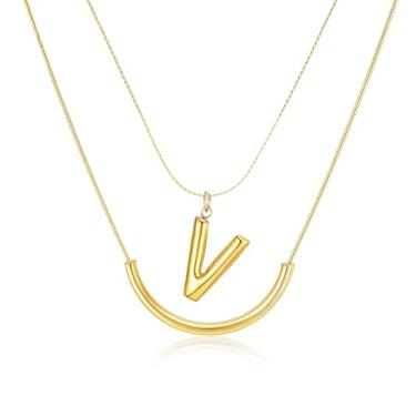 Imagem de MIUSISHIYU Colar feminino banhado a ouro 14 quilates — Pingente de letra A a Z, colar com nome delicado que não irrita a camada, resistente a manchas e acabamento resistente à água, joia de presente