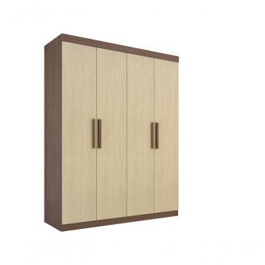 Imagem de Guarda Roupa 4 Portas 3 Gavetas Com Pés Colibri Plus - D' Doro Castanho/linho