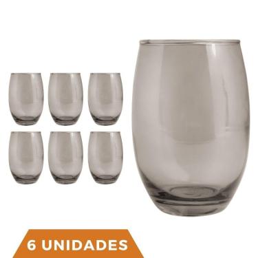 Imagem de Copo De Vidro 450ml Redondo BELLAGIO Jogo com 6 Cinza Luxo