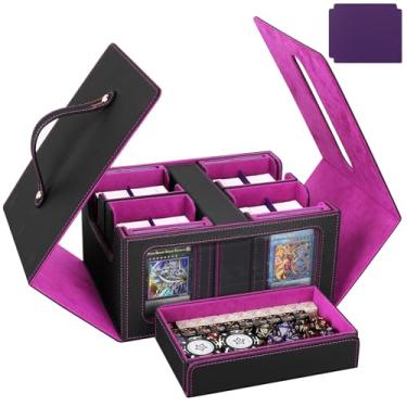 Imagem de UAUZA Caixa de baralho de cartas para MTG com exibição Commander, caixa de armazenamento 5 em 1 para mais de 400 cartas de manga dupla, estojo de baralho para cartões esportivos TCG com divisórias