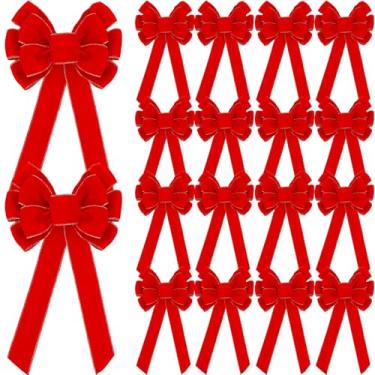 Imagem de Lenwen 18 peças grandes laços vermelhos de veludo de Natal ao ar livre grande guirlanda de árvore de Natal decorativa laços de veludo vermelho para presentes interiores e exteriores festas de Natal