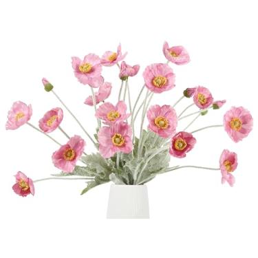 Imagem de BUZFOWU Flores de papoula de seda artificial, 6 hastes, toque real para casa, jardim, casamento, mesa central, decorações de festa e festival, arranjos de flores faça você mesmo, rosa