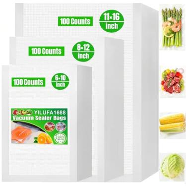 Imagem de 300 sacos seladores a vácuo para sacos de congelador para economia de alimentos 15 x 25 cm, 20 x 30 litros, vedação a vácuo, tamanho de um litro, sacos de cozinha sous vide, rolos pré-cortados