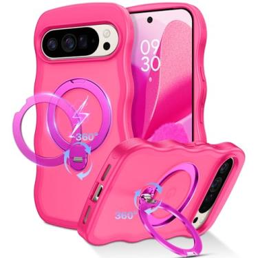 Imagem de QuantumKoo Capa para Google Pixel 10 Pro XL com suporte magnético invisível de 360° [compatível com Magsafe] Capa de celular ondulada fofa cacheada Pixel 10 Pro XL com suporte de anel para mulheres e
