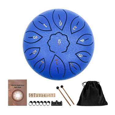 Imagem de barenx Instrumento de percussão com língua de aço, tambor de mão, com marretas de tambor, bolsa de viagem, livro de música, ioga, meditação, presente para iniciantes profissionais - azul