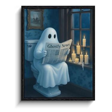 Imagem de Folha branca leitura de fantasmas notícias no vaso sanitário, decoração de parede de imagens de fantasmas estilo Rembrandt, arte de parede fantasma com moldura fosca, imagens engraçadas de fantasmas