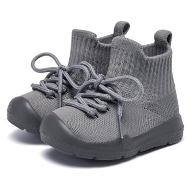 Imagem de MORENDL Sapatos de Meias para Bebês Sapatos de Caminhada Infantis Chinelos Antiderrapantes Meninos e Meninas Tênis Slip On, Cinza-escuro, 12-15 Months Infant