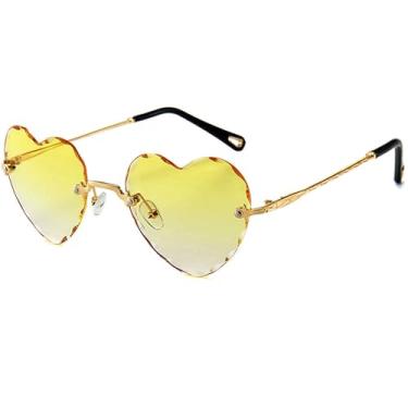 Imagem de Breaksun Óculos de sol de coração sem aro para mulheres, meninas, modernos, em forma de coração, lindos óculos de sol, Dégradé amarelo, MM