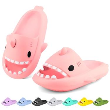 Imagem de LUYOO Chinelos infantis com nuvem de tubarão | Sandálias para meninos e meninas | Chinelos de praia infantis | Chinelo de peixe juvenil para banho de piscina, rosa, 8.5-9.5 Toddler