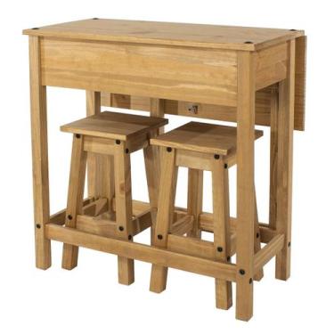 Imagem de Mesa Dobrável e 2 Banquetas de Madeira Maciça Marrom Antique - Pense D