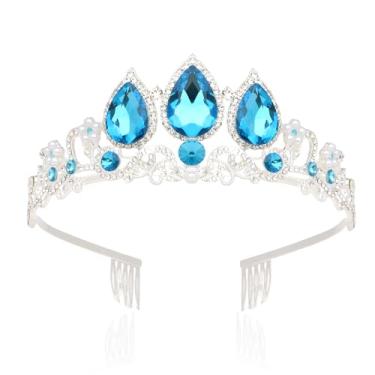 Imagem de Ondder Coroa de princesa azul para meninas com pente tiara de aniversário coroa para meninas Coronas Para Niñas acessórios de princesa