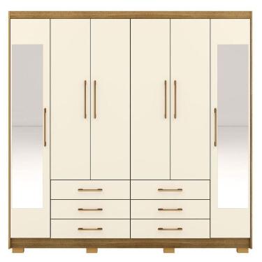 Imagem de Guarda-roupa Casal 6 Portas 6 Gavetas 100% Mdf Espelho Cadence Nature-champagne