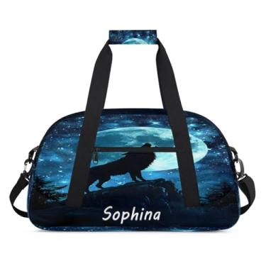 Imagem de Bolsa esportiva personalizada, animal, lobo, galáxia, universo com nome, bolsa de dormir personalizada, bolsa de fim de semana, bolsa de treino para dança, balé, academia, ginástica, mala, viagem