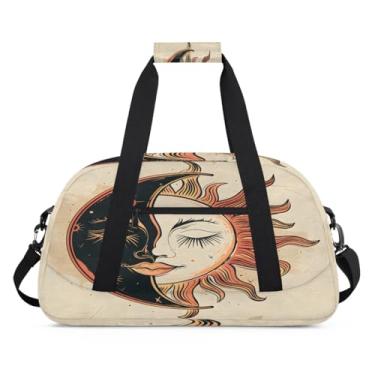 Imagem de Bolsa esportiva étnica retrô lua sol tamanho grande, impermeável, durável, dobrável, bolsa de festa do pijama, bolsa de treino para dança, balé, academia, ginástica, bolsa de viagem, presente