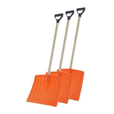 Imagem de Superio Pá de neve infantil com cabo de madeira (pacote com 3) pá infantil laranja durável para neve - aderência confortável D em um cabo resistente de 89 cm de altura, lâmina de plástico durável, pá segura para crianças