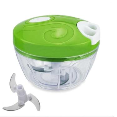 Imagem de Mini Processador Manual de Alimentos 3 Lâminas Inox 400ml com Corda Pote Acrílico Transparente (Verde)