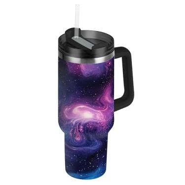 Imagem de SEHANY Copo Stars and Galaxy de 850 g com tampa e canudo, aço inoxidável de vácuo duplo isolado garrafa de água esportiva suporte para copo de café de viagem à prova de vazamento para bebida gelada