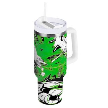 Imagem de xigua Copo esportivo de futebol de 850 g com tampa e canudo, copo de aço inoxidável com isolamento de vácuo duplo para garrafa de água esportiva, copo de café para viagem à prova de vazamento para