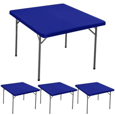 Imagem de Pacote com 4 toalhas de mesa quadradas para mesas de cartão de 106 x 106 cm, impermeável, elástica, lavável, dobrável, para piquenique em ambientes internos e externos, toalha de mesa de elastano para