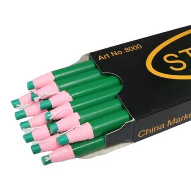 Imagem de sunnates 12 lápis de marca de costura, caneta de marcação de alfaiate, lápis de tecido de costura para ferramentas de marcação e rastreamento de costura (verde)