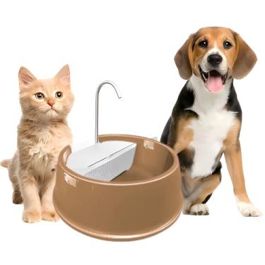 Imagem de Bebedouro Fonte Água Pet Automático Joy Cães Gatos Filtro Carvão Bi-volt Silencioso 1.5L Marrom Ajuste Pressão Oxigenação.